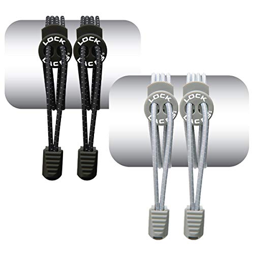 Lock Laces No-Tie Elastic Shoelaces (2-Pack) – One Size Fits All – Original Elastic Lacing Solution for Sneakers, Running & Athletic Shoes (Black-Grey)