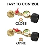 Upgrade QCC1 Propane Refill Elbow Adapter with Propane Tank Gauge 90 Degree Propane Refill Pressure Adapter with ON/Off Control Valve for Camping Grill 1LB Bottle Refilled Gas from 5~40 LBS Cylinder