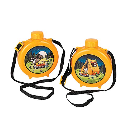 Fun Express Camp Adventure Canteens for Kids, BPA Free Plastic, Camp Adventure Birthday Party Supplies and Toys, Yellow - Vacation Bible School Supplies/Decor - Set of 8 Pieces