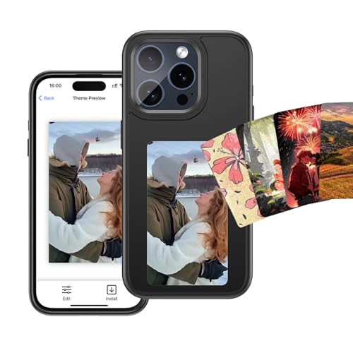 Ink Screen Smart Phone Case DIY NFC Display Imaging, Phone Case with Picture Screen,Protective Silicone Case Compatible with iPhone13/14/15/pro/Pro Max (Black, for iPhone 15)