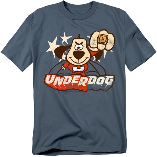 Popfunk Underdog Flying Logo Retro Cartoon T-Shirt & Stickers (Medium, slate)