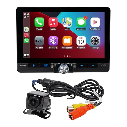 JENSEN J1CA8FL-BUC 8-inch Certified Apple CarPlay Android Auto Wired or Wireless | Single DIN and Double DIN Touchscreen Car Stereo Radio | Bluetooth | USB Charge | Backup Camera Included
