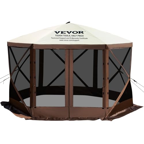 VEVOR Pop Up Gazebo Screen Tent, Pop-Up Instant Gazebo Tent with Mosquito Netting Outdoor Canopy, 6 Sided Sun Shelter 10x10ft with 6 Removable Wind Cloths & 2 Mesh Windows, Pavilion Tent for Patio