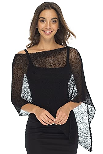 Back From Bali Womens Sheer Poncho Shrug Bolero, Lightweight Summer Shrug Pullover Sweater Black