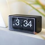 Retro Style Flip Clock,Auto Page Turning Transparent Cover Digital Flip Desk Clock. Classic Mechanical Battery Operated Digital Display,Home and Office Decorations(No Battery Included) (Black)