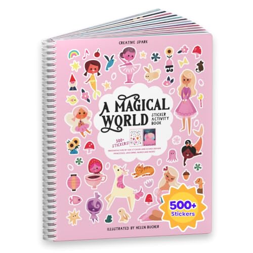 Princess Sticker Book Activity for Kids, A Magical World by Cupkin, Toddler Airplane Travel Essentials, 500+ Stickers for Kids 12 Scenes + Coloring Book Pages, Princess Gift, Crafts Ages 2-8