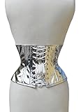 Steel Boned Shiny Holographic & Metallic PVC Corsets Overbust & Underbust Glamorous Heavy Duty Waist Training Corsets (US, Alpha, Medium, Regular, Regular, Silver Underbust)