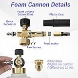 Tool Daily Foam Cannon for Pressure Washer with Double Tip Attachment, Dual Lance Wide Mouth Soap Cannon, 5 Power Washer Sprayer Nozzles, 1/4" Quick Connect, 3600 PSI