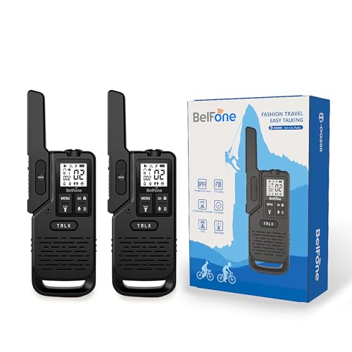 BelFone Long Range Walkie Talkies-20 Channels Professional Two Way Radio,IP54 Waterproof Walkie Talkies for Adults,with Flashlight, Stopwatch,Compass,Radio and SOS Sire,Support VOX Function,2 Pack