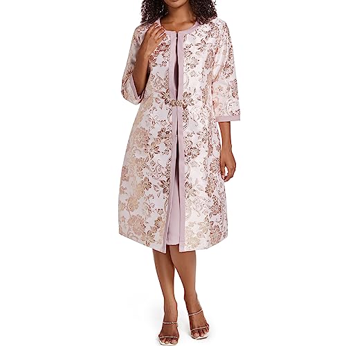 Women's Two Piece Dress Church Suits Mother Gift Special Occasion Wedding Party Jacquard Embroidery Long Jacket Church Set Pink