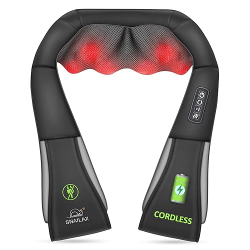 Snailax Cordless Massager - Shiatsu Neck and Shoulder Massager with Heat, FSA HSA Eligible, Portable, Lumbar, Foot Electric Massage Pillow, Christmas Gift