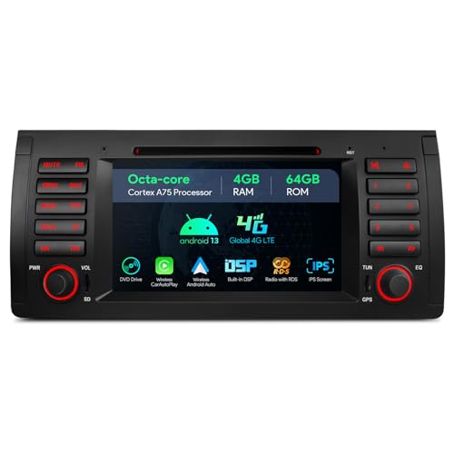 XTRONS Single Din Car Stereo for BMW X5 E53, Android 13 Octa Core 4GB+64GB Car Radio DVD Player, 7 Inch IPS Touch Screen GPS Navigation for Car Head Unit Built-in DSP Car Play Android Auto 4G LTE