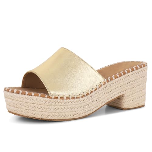 North Oak Platform Sandals Women's Espadrilles Wedges Slides Sandals Open Toe Fashion Gold Summer Outdoor Beach Sandals Size 7