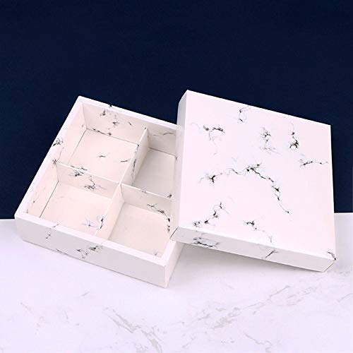 BBJ WRAPS Kraft Moon Cake Boxes with Lid, 4 Cavity Square Pastry Gift Packaging - Marble Paper Containers for Cake, Cookie, Candy and Truffle Treat Boxes, 6.3(L) x6.3(W) x2(H) Inch, 10 Sets