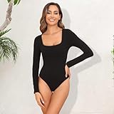 CE' CERDR 4/5 Pack Long Sleeve Bodysuits for Women Square Neck Body Suit Stretchy Tops