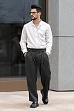 Heyfanee Mens Casual Pants Elastic Waist Loose Fit Straight Leg Trousers for Men 80s 90s Black 32