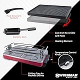 Swissmar Classic 8-Person Raclette Party Grill with Reversible Cast Iron Grill Plate/Crepe Top, Indoor Electric Raclette Grill & Griller - Red