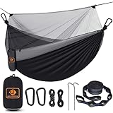 Qevooon Camping Hammock with Net,Travel Portable Lightweight Hammocks with Tree Straps and Solid D-Shape Carabiners,Parachute Nylon Hammock for Outsides Backpacking Beach Backyard Patio Hiking