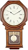 Bulova C3543 Ashford Wall Clock | 25" Schoolhouse Design | Walnut Finish | Harmonic Triple-Chime Movement | Engraving Plate