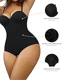 FeelinGirl Shapewear Bodysuit for Women Tummy Control Push Up Body Shaper Backless Black Bodysuit Deep V Neck with Bra