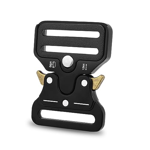 CooBigo 2 Pack Tactical Belt Buckles, 1-1/2" Heavy Duty Metal Tactical Buckle Clips for Dog Collar Hardware, Harness, Backpack, Luggage Strap Release Clasp Replacement (Black)