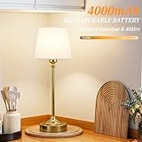 Cordless Table Lamp Rechargeable Gold - 1 Pack Brass 4000mAH Battery Operated Lamp for Decor, 3000K Stepless Dimming Touch Control Wireless Lamp for Bedroom, Dining Table, Counter, Living Room