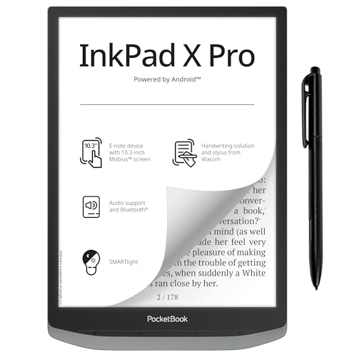 PocketBook InkPad X Pro E-Reader & E-Note | E-Ink Notepad | Handwriting-Feature & Pen | Glare-Free 10.3'' Mobius™ Screen | Powered by Android | SMARTlight | Audio- & E-Book Reader | Bluetooth & WiFi