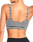 Tempt Me Women Black Stripe Sports Bra Bikini Tops Scoop Neck Bathing Suits Top Padded Swim Crop Tops Only M