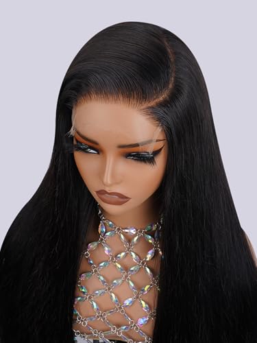 NESMON 5x5 HD Lace Closure Wigs Human Hair Glueless SKINLIKE HD Lace Front Wigs Human Hair Pre Plucked 200% Density 0.1 mm Ultra-thin Swiss Lace Straight Wigs for Women Bleached Knots 26 Inch