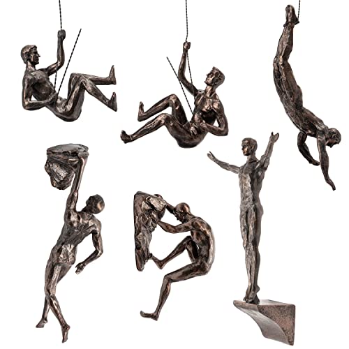GUTE Set of 6 Climbing Men Man Wall Art Decor Sculpture (Set of 3) - Perfect Home Decor Gift, Climbing Man Wall Art Sculpture Decoration Statue Figurine Home & Office Rock Gifts Copper Bronze Gift