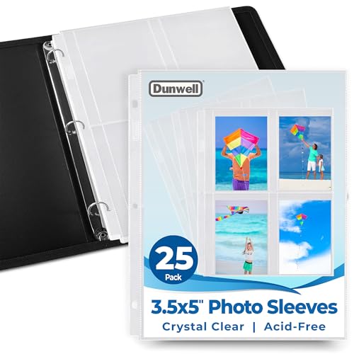 Dunwell Photo Sleeves for 3-Ring Binder, (3.5x5, 25 Pack) for 200 Pictures, Each Photo Page Holds 8 Pictures or 4 Seed Packets, Acid-Free Poly Plastic 3.5 x 5 Album Refill Pages