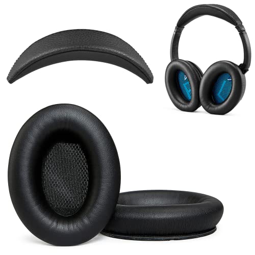 AHG Replacement QC15 Ear Pads & QC15 Headband Pad Compatible with Bose QuietComfort 15 (QC15) & QuietComfort 2 (QC2) Headphones - Soft, Great Comfort + Durability, Protein Leather (Black)