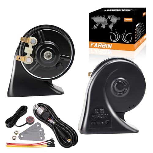 FARBIN Car Horn Kit with Button Waterproof 12V Super Loud Train Horns Electric Truck Horns Universal for Car Motorcycle Truck Boat (black, Snail Horn with Wire and Button)