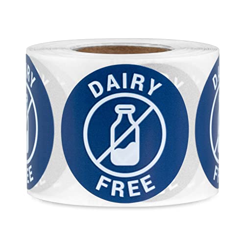 Dairy Free Food Labels Stickers (1.5 inch. Round - 300 Labels) Circle Dot Dairy Free Food Stickers for Grocery Stores, Restaurants or Food Packaging - Milk-Free Food Allergy Stickers