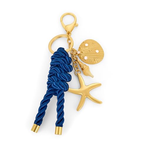 TOVABA Gold Starfish Keychain Bag Charms for Women Gold Plated Shell Keychain Blue Ropes Ocean Style Purse Charms Summer Bag Accessories Gifts for Women