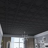 Art3d Decorative Drop Ceiling Tile 2‘x2‘, Glue-up 3D Textured Ceiling Panel, Plastic Sheet in Black(12 Pack)