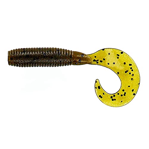 Yamamoto Gary 4" Fishing Single Tail Grub - Swimming Soft Plastic Bass Lure Baits - 20 Pack, Green Pumpkin with Large Black