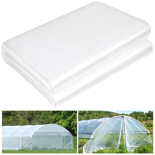 16 x 26 FT Clear Greenhouse Plastic Sheeting, 6 Mil Polyethylene Film Heavy Duty, Water Sun Frost Wind Dust Resistant Winter Hoop House Toughness Plastic Cover for Farming, Gardening, Agriculture, DIY