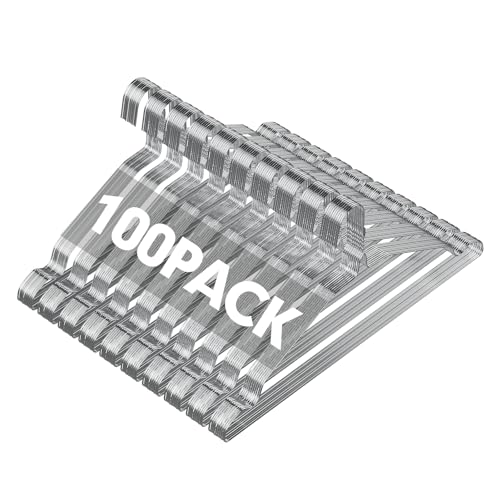SPECILITE Wire Metal Clothes Hangers Bulk 100 Pack with Groove, 16.7 Inch, 12 Gauge Ultra Thin, Non Slip, for Standard Size Suits, Shirts, Pants, Skirts, Silver