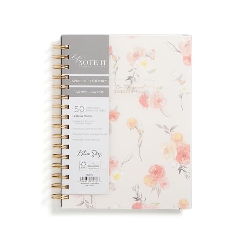 Blue Sky Life Note It 2025-2026 Academic Year Weekly and Monthly Planner, July 2025, 5.875" x 8.625", Frosted Cover, Laminated Tabs, Wirebound, Storage Pocket, Hannah