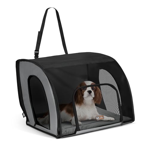 K&H Pet Products Enclosed Dog Car Seat, Travel Safety Carrier for Pets, Dog Travel Car Seat, Soft-Sided Covered Cat Carrier, Washable Pad, Multiple Entrances, Mesh Windows - Medium 24 X 19 X 17in