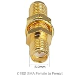 CESS SMA Female to SMA Female F/F Socket Connector Panel/Chassis Mount, SMA Coupler Adapter, Brass (10 Pack)