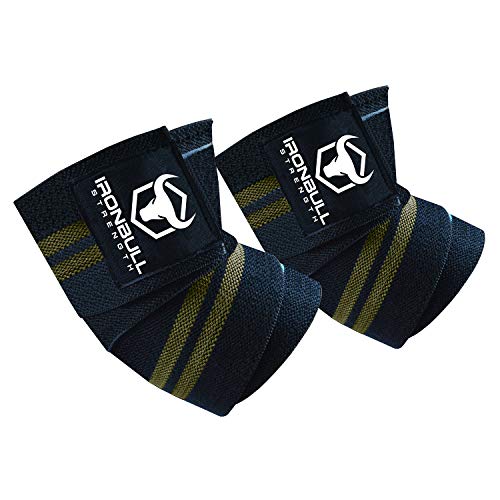 Elbow Wraps for Weightlifting (1 Pair) - 50" Elastic Elbow Braces for Weight Lifting - Elbow Support for Bench Press, Powerlifting, Fitness, & Gym Workout - Gym Elbow Straps Weightlifting (Black/Green)
