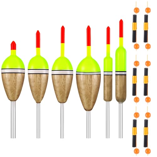 Sonwyoung 106 Pcs Fishing Slip Bobbers Floats Kit, 6 Pcs Buoyant Balsa Wood Body Slip Bobbers Floats in 6 Sizes with 100 Pcs Stops for Fishing Crappie Trout Catfish Tackle Accessories