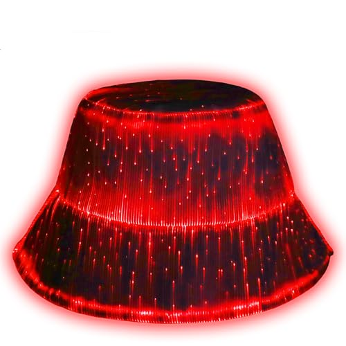 Ruconla LED bucket hat, Rave hat with light up 7 colors crazy bucket hat, Glowing in the dark hat with USB rechargeable festival cap for men and women