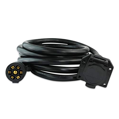 Leisure Cords 7-Way Trailer Extension Cord Wire 12 Ft - 7 Pin Connector Plug for RV Trailer, Caravan, 5th Wheel to Truck or Van - Heavy Duty & Weatherproof (12-Feet)