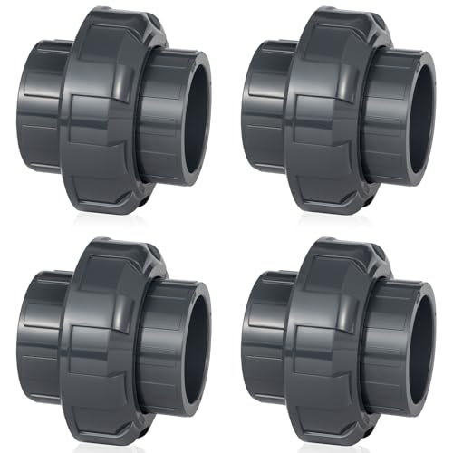 Wacjak 1-1/2 Inch PVC Union Fitting 4-Pack, Heavy Duty Schedule 80 Pipe Connector, Weatherproof Slip Joint for Irrigation & Pool Maintenance