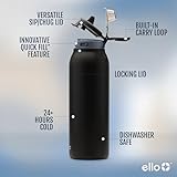 Ello Pop & Fill 40oz Stainless Steel Water Bottle with Quick Fill Technology, Double Walled and Vacuum Insulated Metal, Leak Proof Locking Lid, Sip and Chug, Reusable, BPA Free, Tonal Black