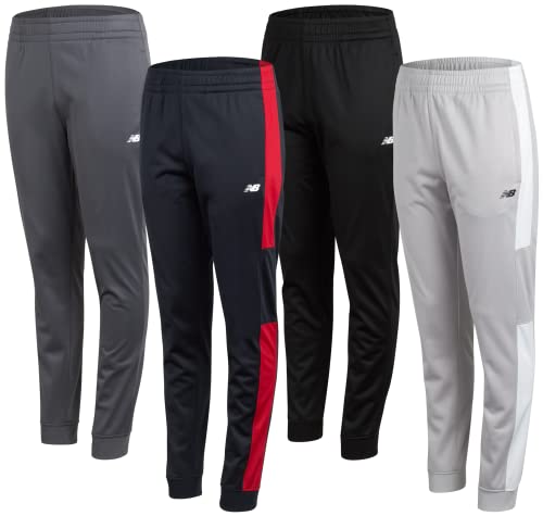 New Balance Boys Sweatpants - 4 Pack Active Tricot Boys Joggers Athletic Pants with Pockets, Kids Activewear Clothes (4-20), Size 18-20, Raincloud