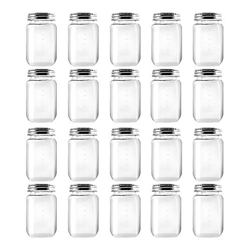 novelinks 16 Ounce Clear Plastic Jars Containers With Screw On Lids - Refillable Round Empty Plastic Slime Storage Containers for Kitchen & Household Storage - BPA Free (20 Pack)